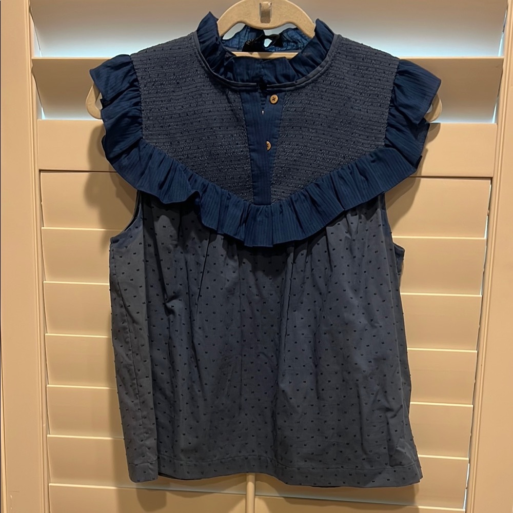 Rachel Zoe Blue Ruffled Sleeveless Blouse